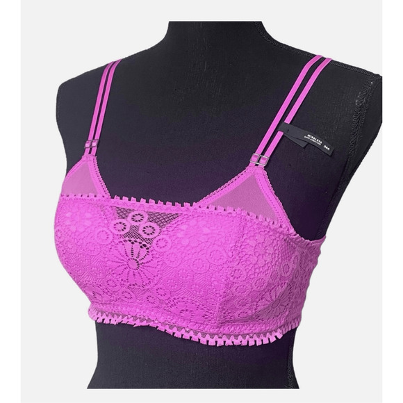 Aerie Pink Wireless Push Up Size 34A Joy Lace Convertible Strap Bra NEW - Picture 2 of 8